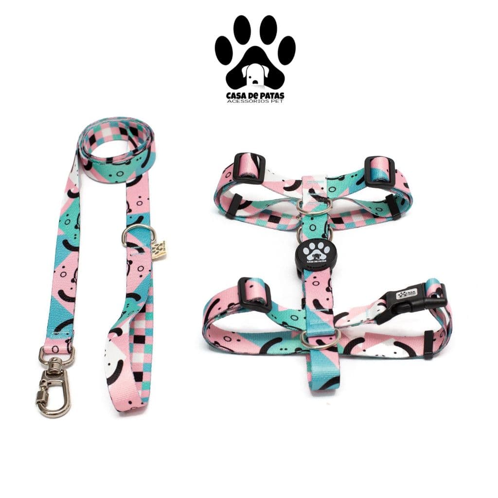 kit Peitoral Cachorro Modelo H + Guia de 2,20m Varias Estampas