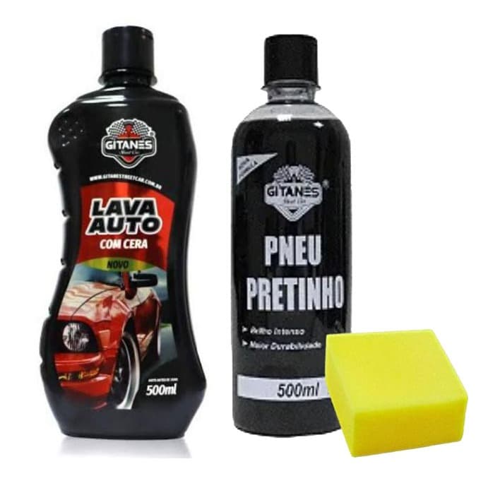 KIT LIMPEZA SHAMPOO COM CERA 500ML /PRETINHO 500ML + APLICADOR AUTOMOVEIS E MOTOS