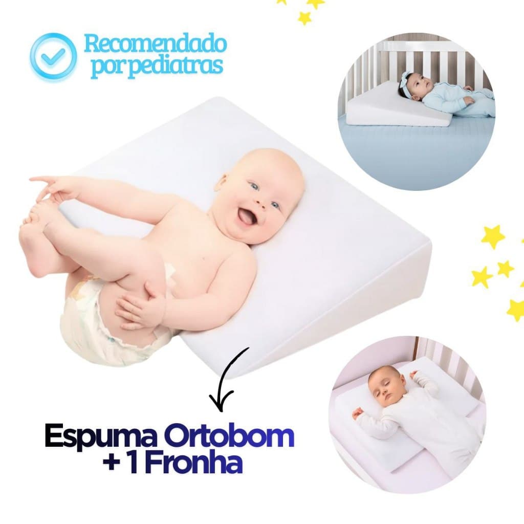 Travesseiro Anti Refluxo para Berço AMERICANO Cama Rampa Enchimento + 1 Fronha Lavável