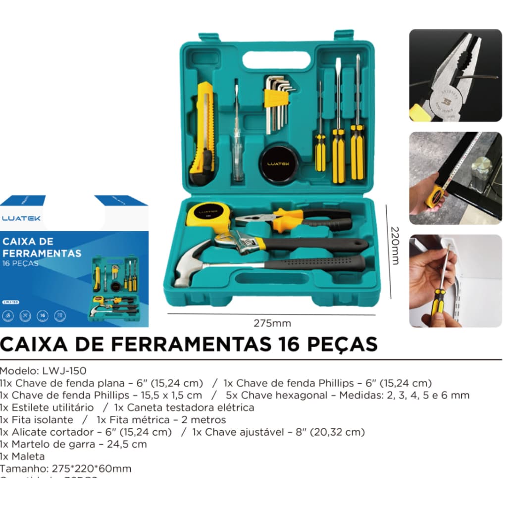 Kit De Ferramentas 9 ou16 Peças Com Maleta E Itens Essenciais Para Reparos