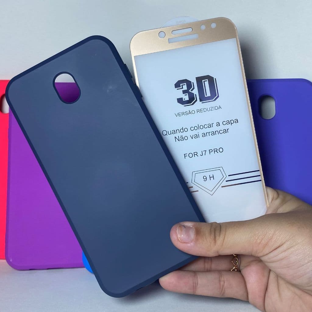 Capa J7 PRO  + Película 3D Kit Samsung Capinha Case Protetora Celular Silicone