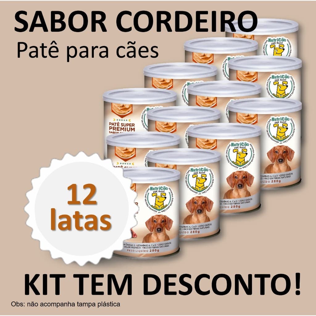 Kit Ração Úmida Patê Natural Maximo Sabor Cordeiro Cães Adultos NutriCão Pet Food Ração molhada