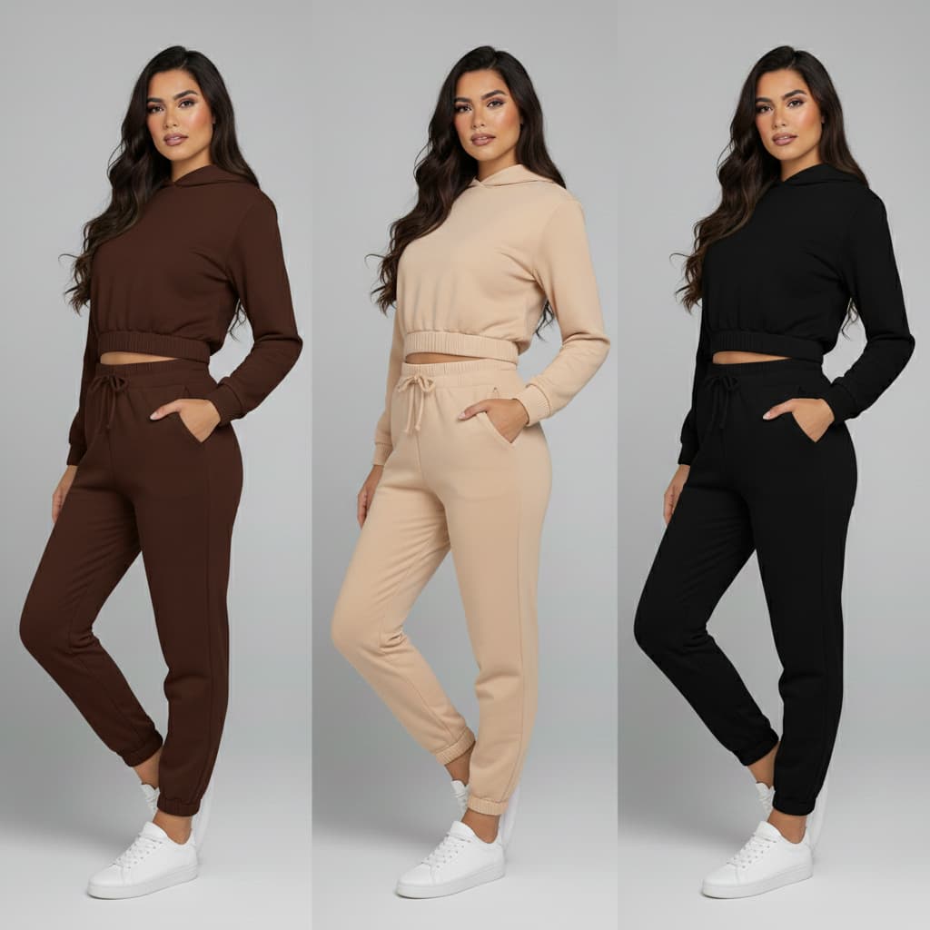 Conjunto Feminino de Moletom Calça Jogger e Cropped Com Capuz