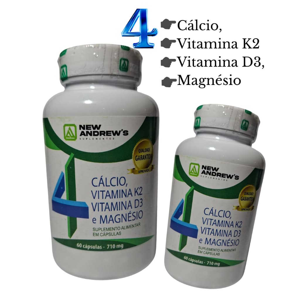 4 Cálcio, Vitamina K2, Vitamina D3 e Magnésio 710mg