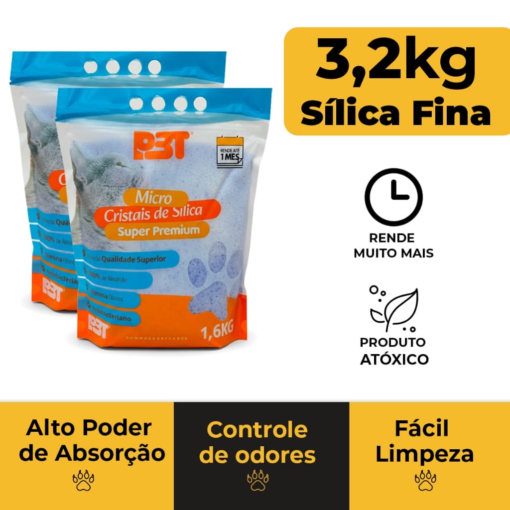 2UN Areia Sanitária de Gato 3,2 kg Micro Cristais  Sílica FINA Banheiro de Gato P3T