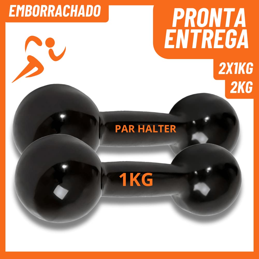 Par Halteres Emborrachado 1kg (2kg Total) Peso Para Exercícios Academia Treino em Casa