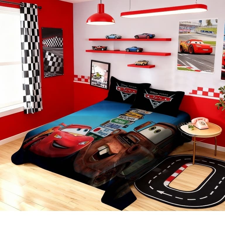 Kit Lençol Casal s/elástico + fronha Carros LCC 39