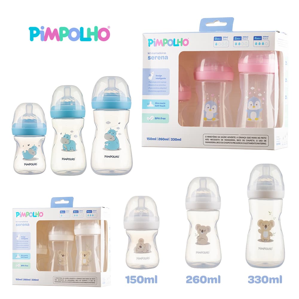 Mamadeiras Serena 150/260/330ml Anticólica do Bebê Pimpolho