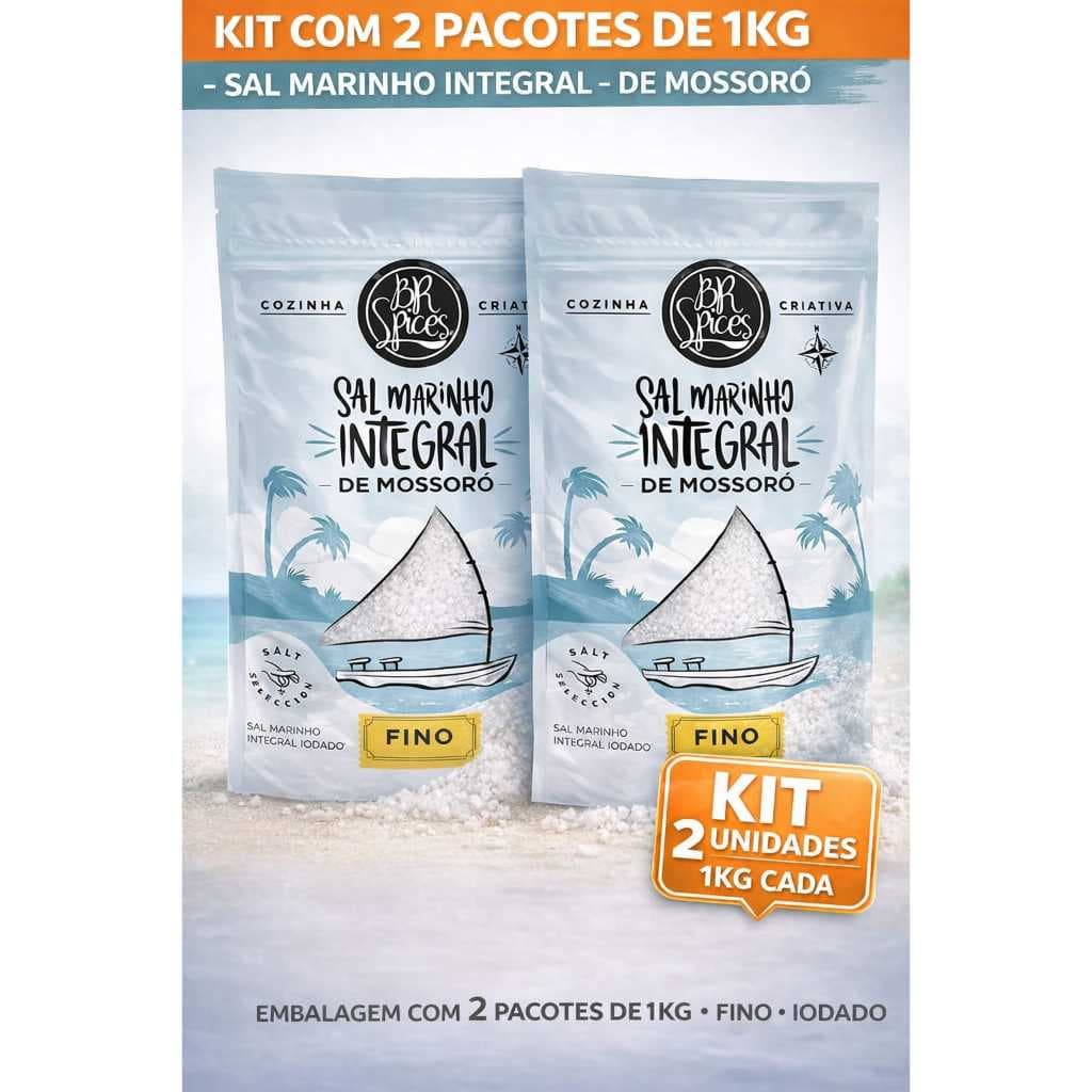 Kit 2 Sal Marinho Fino BR Spices 1kg Cada – Sal Natural para Cozinha e Temperos - Sal Integral