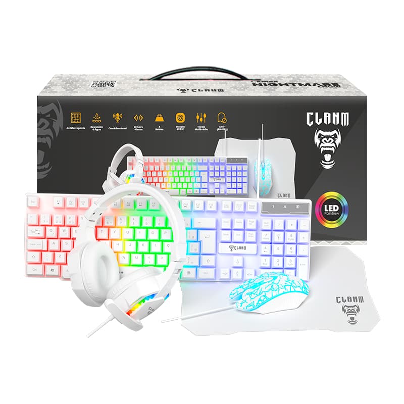Teclado e Mouse Kit Gamer  RGB LED USB ABNT2 Profissional para PC Notebook