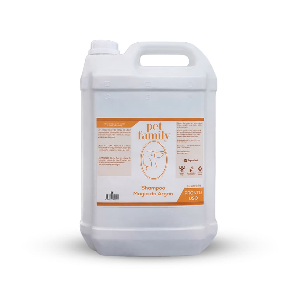Shampoo Para Cães e Gatos Magia Do Argan Pronto Para Uso Pet Family 5L
