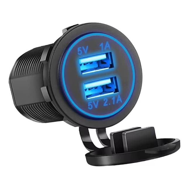 Tomada USB Turbo Encaixe Acendedor para Carro 2 Saídas 3.1 Azul