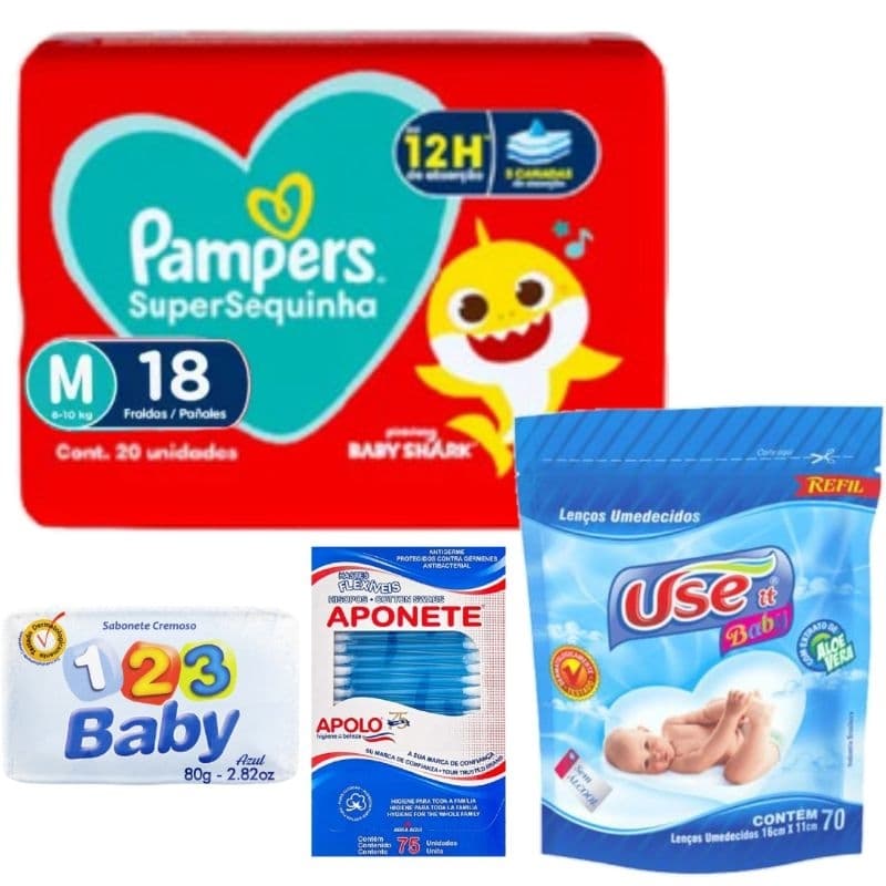 Kit chá de bebê Presente Fralda Pampers + sabonete + cotonete + refil de lenço umedecido