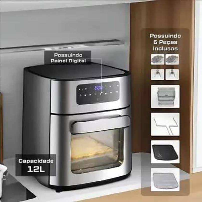 Air Fryer 12L Digital 2000W Cesto Giratório Fritadeira Sem Óleo