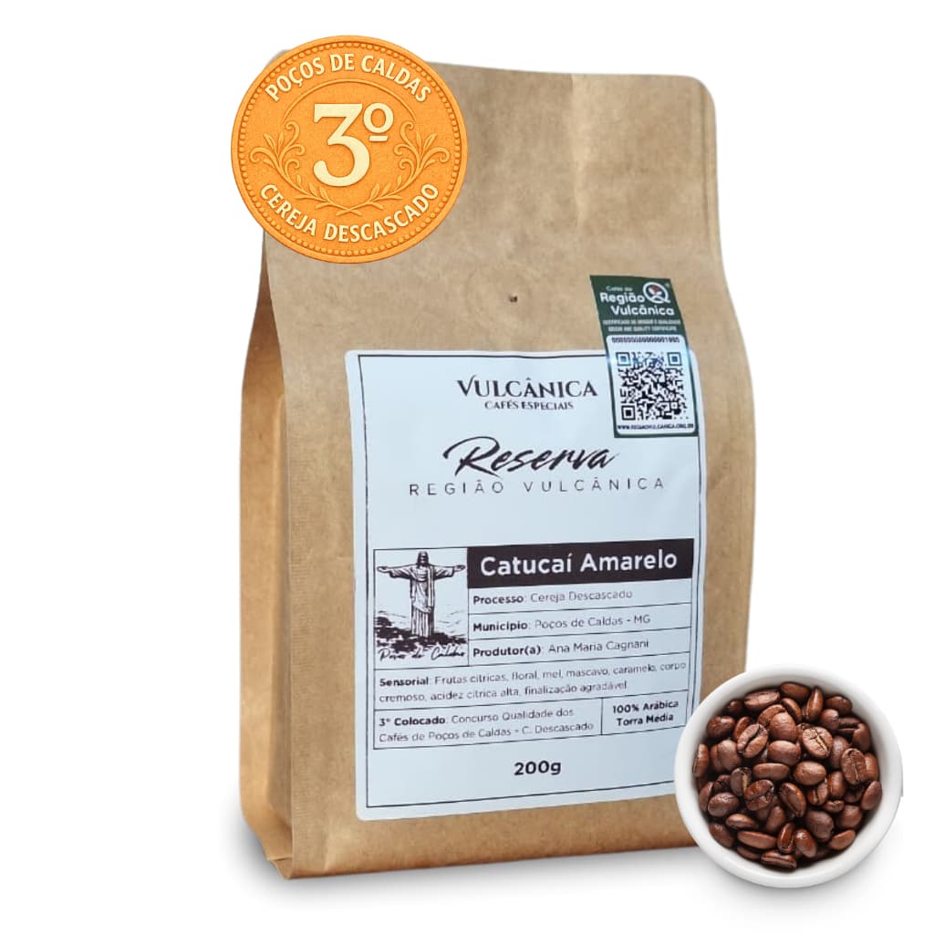 Café Especial Microlote Premiado Cereja Descascado Vulcânica Reserva 200g - Em Grãos ou Moído