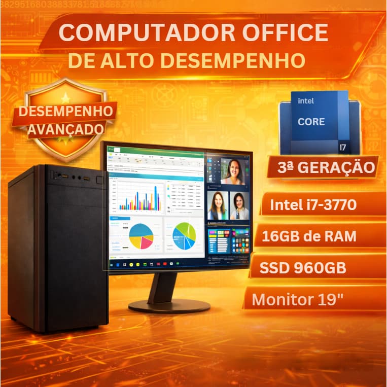 Computador Intel i7 3.4Ghz - SSD 960GB - 16GB DDR3 - Monitor 19"