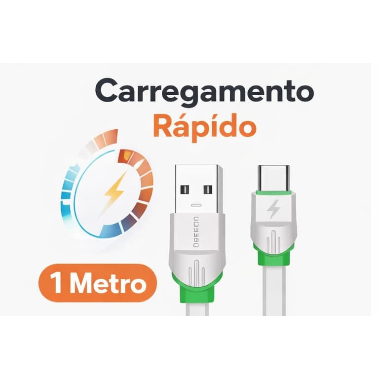 Cabo Carregador Celular USB Tipo C 1 Um Metro Carregamento Rápido Android Informática Emborrachado