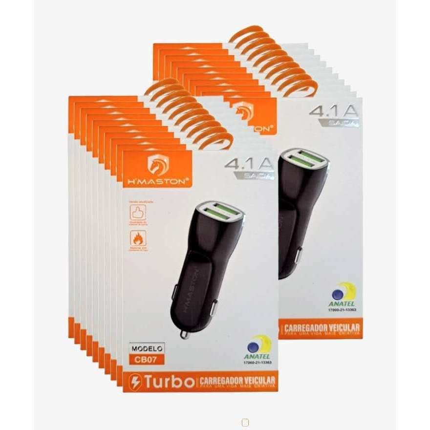 Carregador H'Maston Veicular 4.1A Rápido Duas Saídas USB Carro Celular Tablet