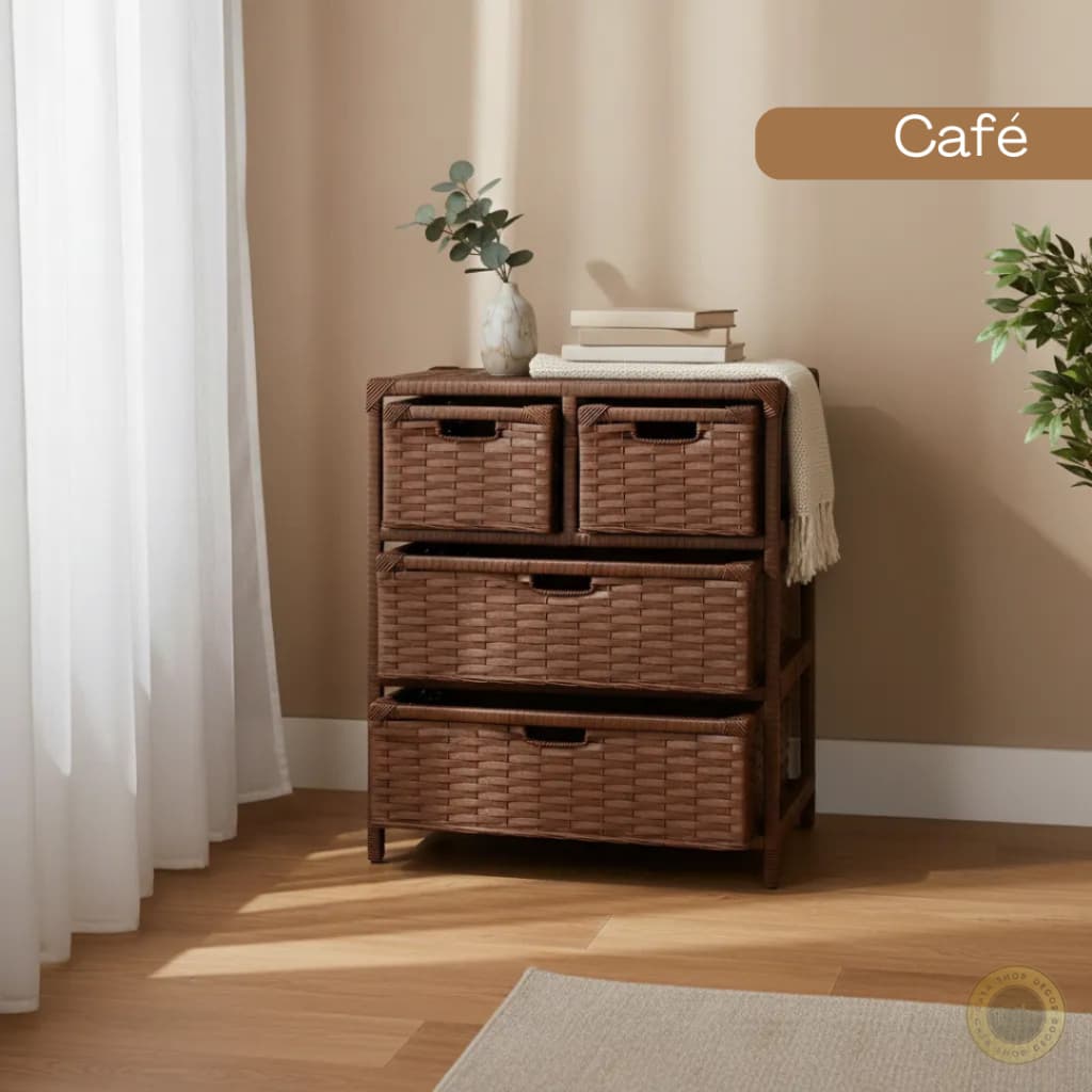 Gaveteiro Organizador Fibra Sintética 4 Gavetas Grande 58x34x65 Artesanal Banheiro Quarto Lavanderia