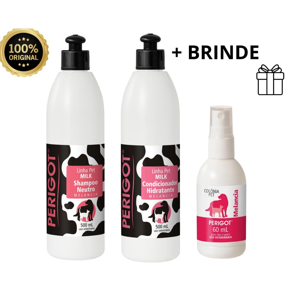 Kit Shampoo + Condicionador + Colonia Melancia Perigot - Original - Dilui e Rende Muito - Para Pet