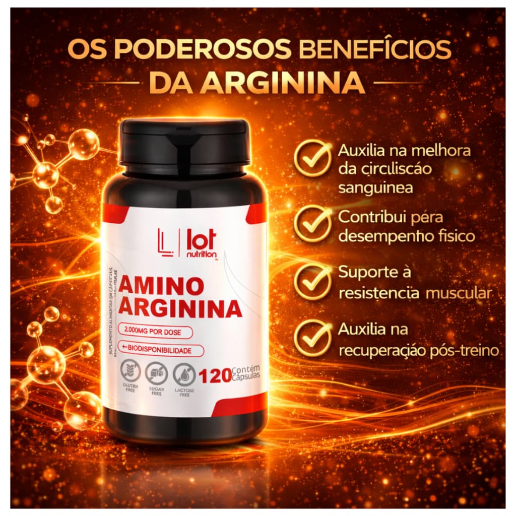 Arginina 2000mg 120 cápsulas Vasodilatação Força Pump Pré Treino Pre Work  Lot Nutrition