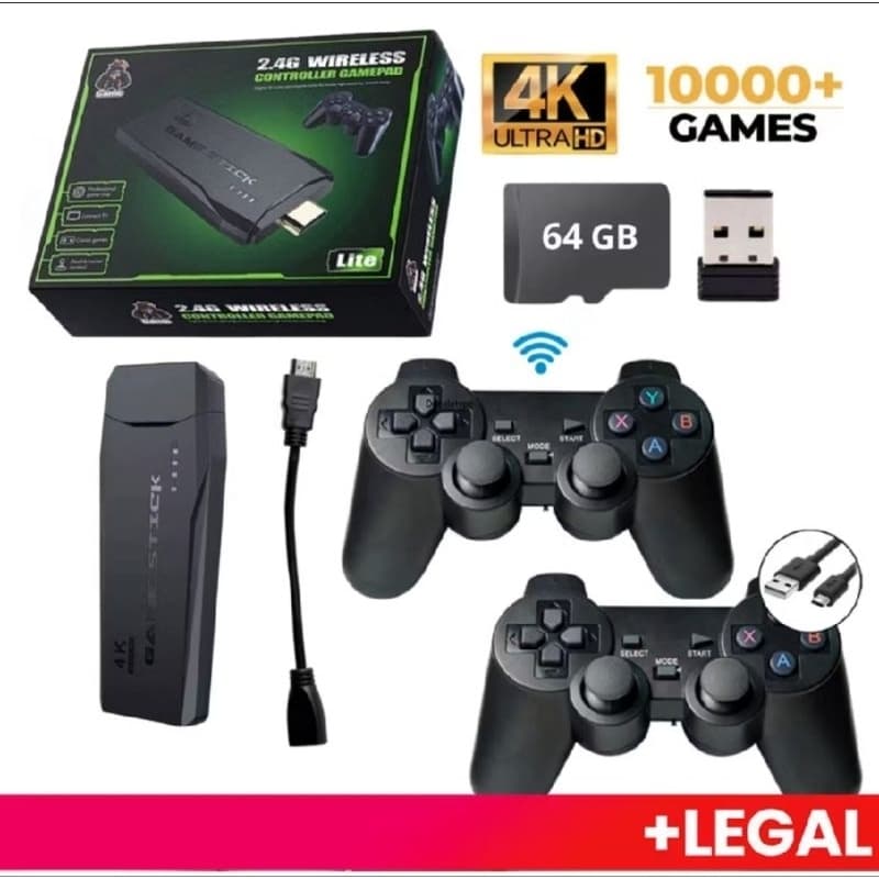 Game Stick 4K Retro 10.000 Jogos Console HDMI Controle Sem Fio 64GB Vídeo Game Portátil Plug And Play