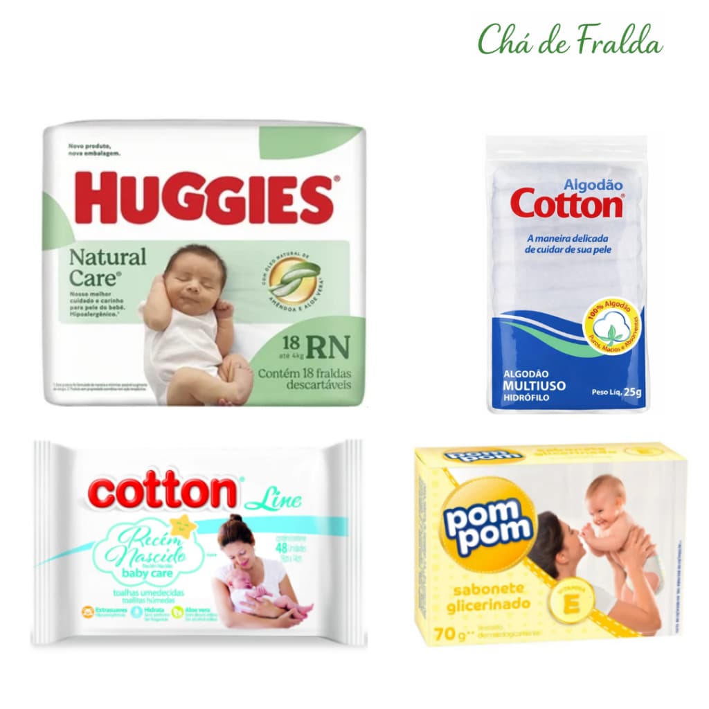Kit Chá Fralda Huggies Recém Nascido RN