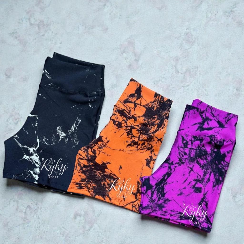 Kit 3 Shorts Marmorizado Tie Dye Modelador FItness Roupa Academia Feminino Grosso Zero Transparência