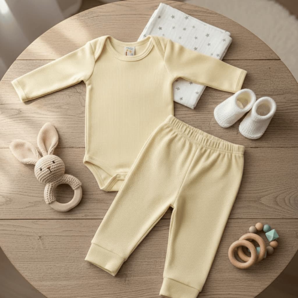 Kit Body Manga Longa + Mijão Liso Bebê Algodão Canelado Macio Inverno Enxoval Infantil Unissex