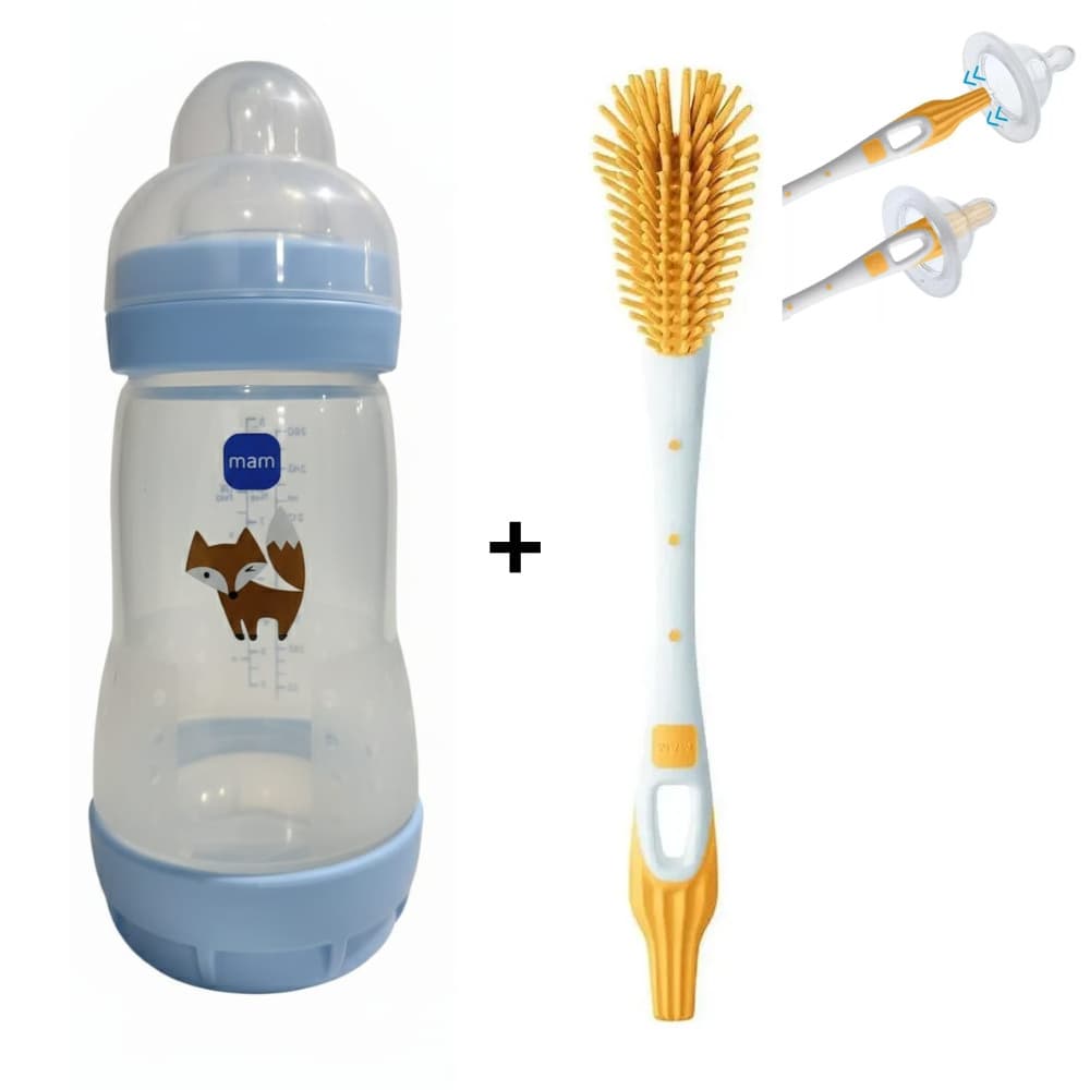 Kit Mamadeira Start MAM 260ml Azul + Escova P/ Mamadeira