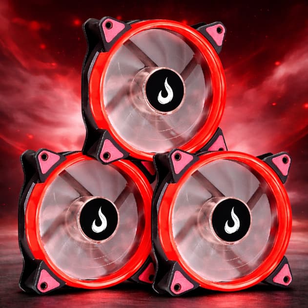 Kit 3 Cooler Fan Led Vermelho Efeito Neon Ventoinha para Pc Gabinete Gamer 120mm 12v