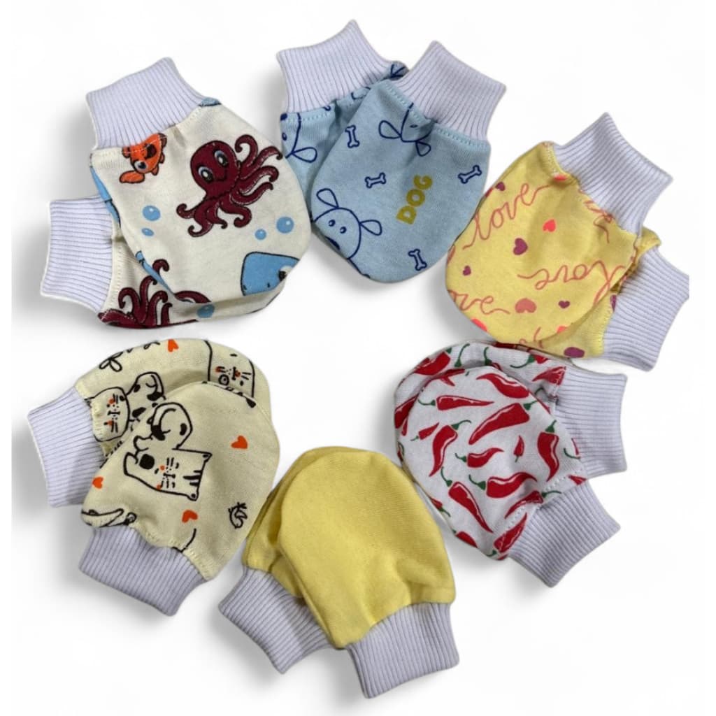Kit 6 Pares de Luvas Estampados Para Bebê Recém Nascido RN Macia Confortável Maternidade Enxoval