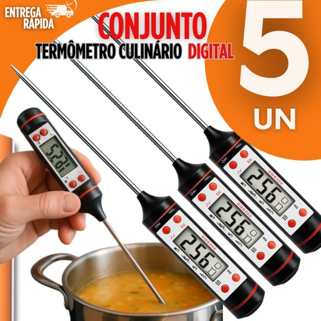 KIT 5 Termômetro Digital Espeto Alta Precisão Cozinha, Churrasco Confeitaria Rápido Premium
