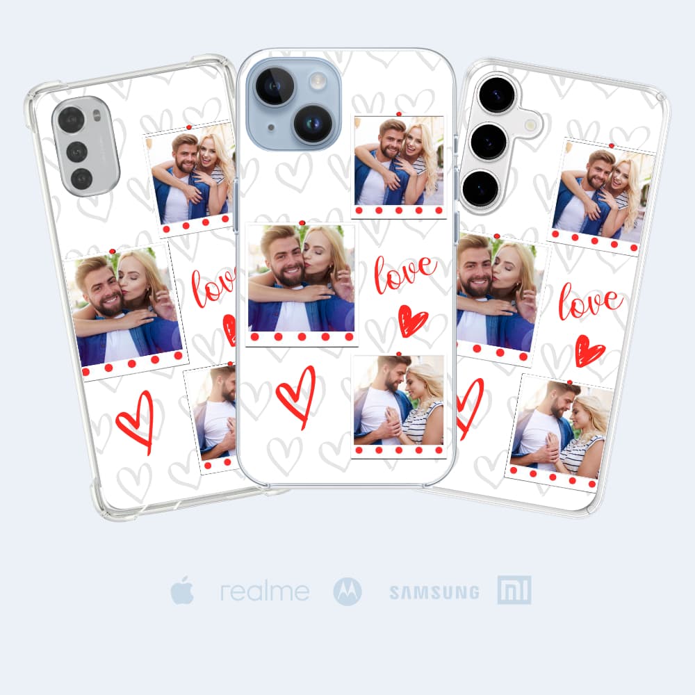 Capinha Celular Personalizada Love 3 Polaroides Românticos Três momentos de amor em um acessório