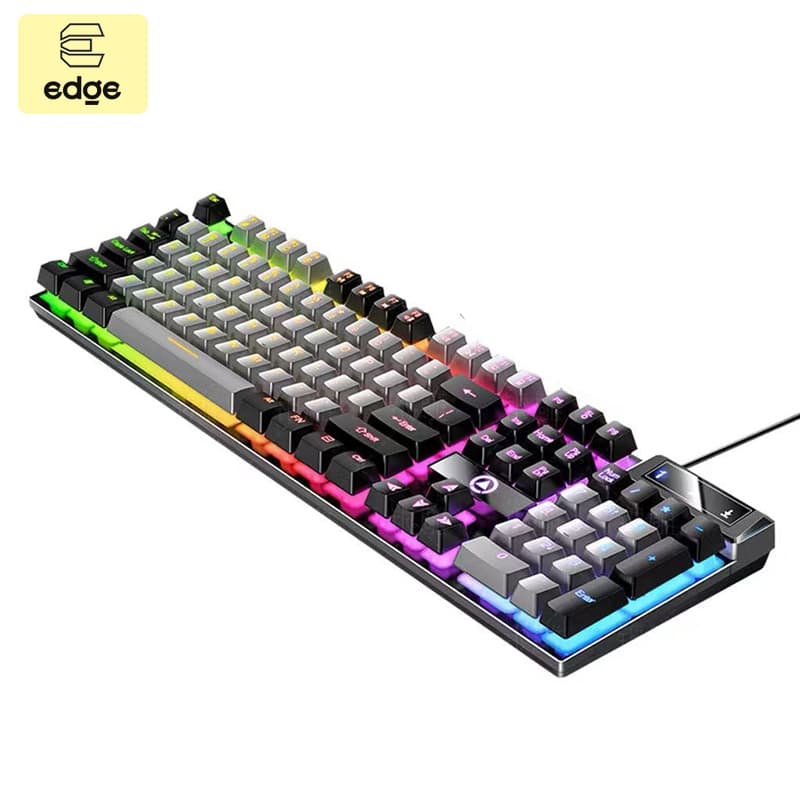 Teclado com sensação mecânica e iluminação RGB, teclado gamer colorido na moda