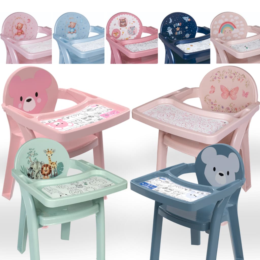 Cadeira Cadeirinha De Alimentação Prato Copo Infantil Portátil Compacta Refeição Para Bebê Poltrona Plasutil Azul e Rosa