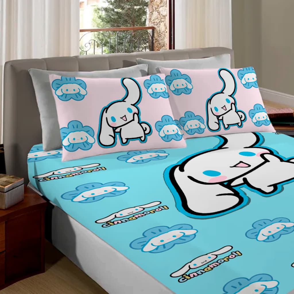 Kit lençol Casal Cinnamoroll hello kitty 3 peças - Casal Solteiro Queen - lençol Cinnamoroll Jogo de Lençol hello kitty