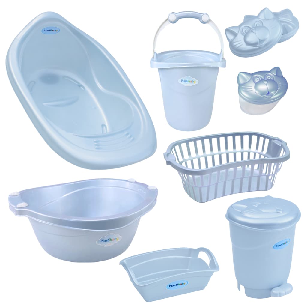 Kit Banheira Bebê ou Cesto Infantil Plastibaby Bacia Balde Lixeira Saboneteira Organizador Porta Algodão