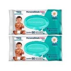 Kit com 2 pacotes Toalhas Umedecidas Personalidade Baby Plus 50 unidades
