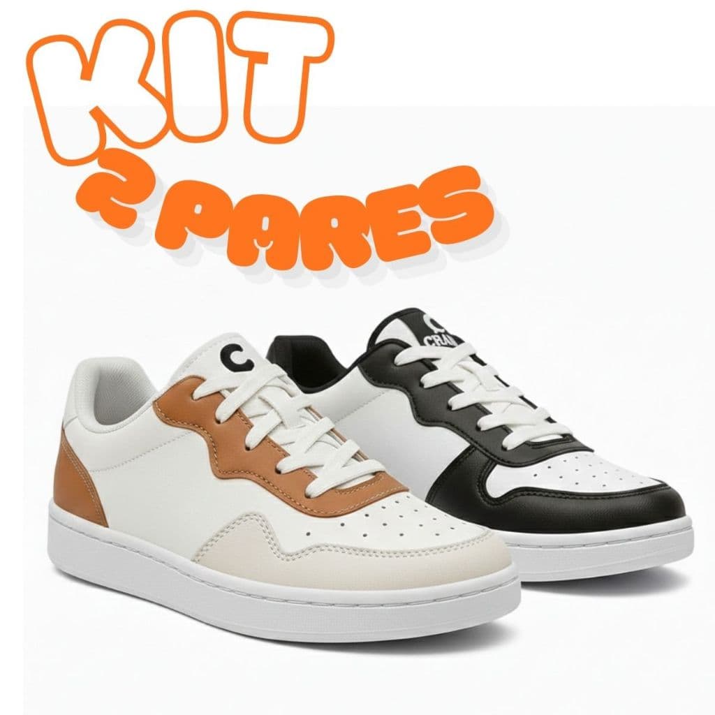 Kit 2 Pares Tenis Casual Feminino e Masculino Sapato Confortável Dia a Dia Trabalho Macio Leve