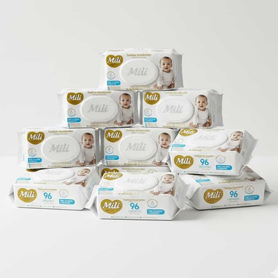 Kit Com 288, 576 ou 1.152 Lenços Toalhas Umedecidas Mili Love & Care Premium, Pacotes C/96 Toalhas Cada, Nova Embalagem
