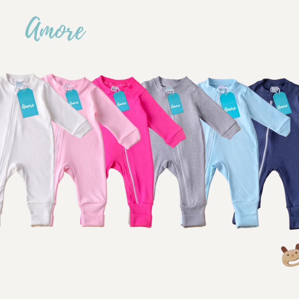 Kit 3 Macacão Roupa Bebê Infantil Vira Pé com Zíper Liso Menino Menina 100% Algodão