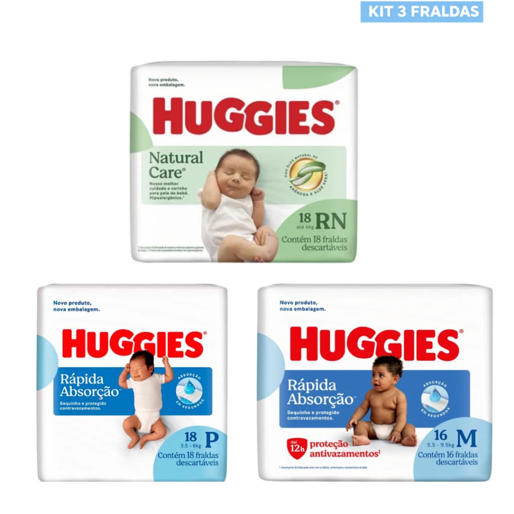 KIT 3 Fraldas Huggies  Tripla Proteção Jumbinho Tamanhos Variados