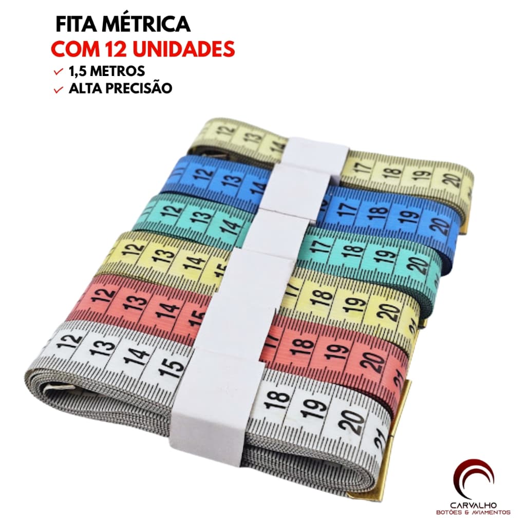 Caixa com 12 Fitas Métricas 1,5m - Flexível e Portátil, Cores Variadas para Costura e Academia