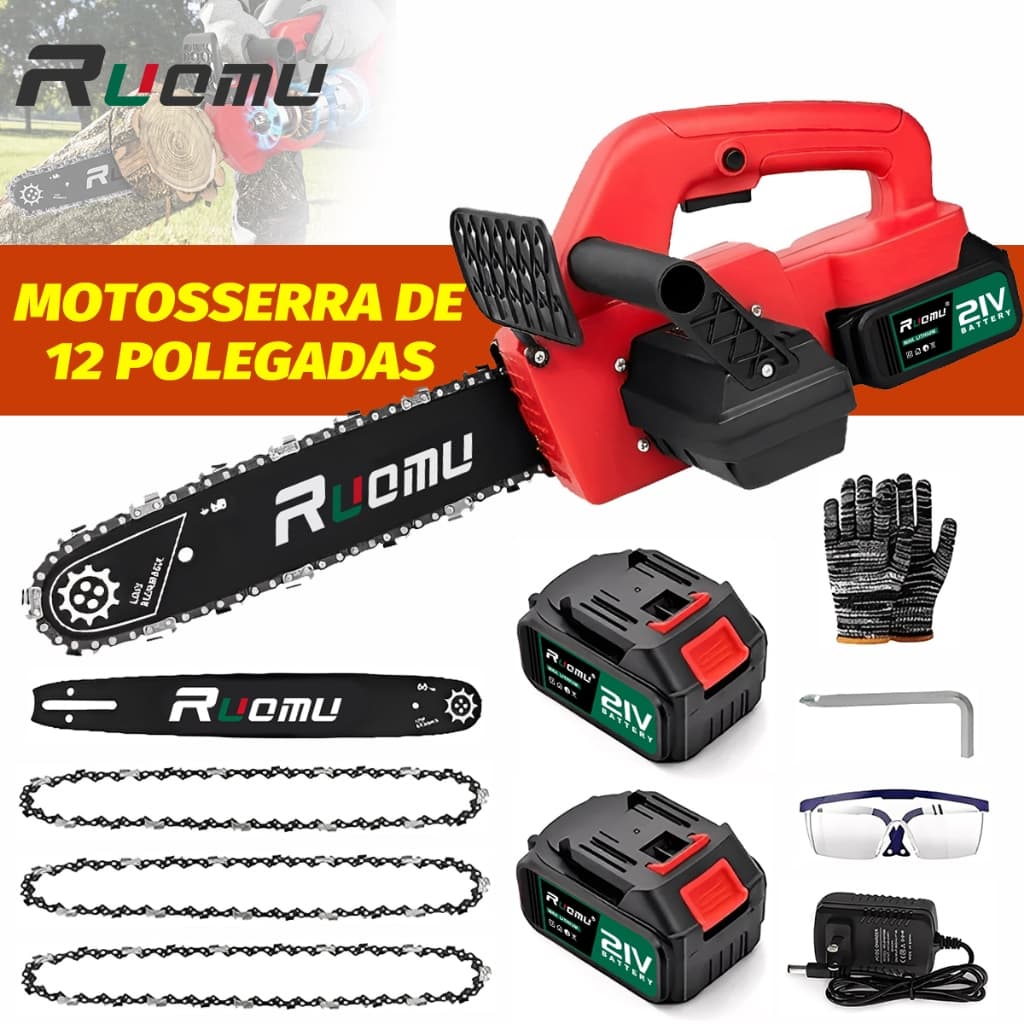 Motosserra Elétrica 12 Polegadas 21v Brushless Profissional 2 Bateria 4.0AH