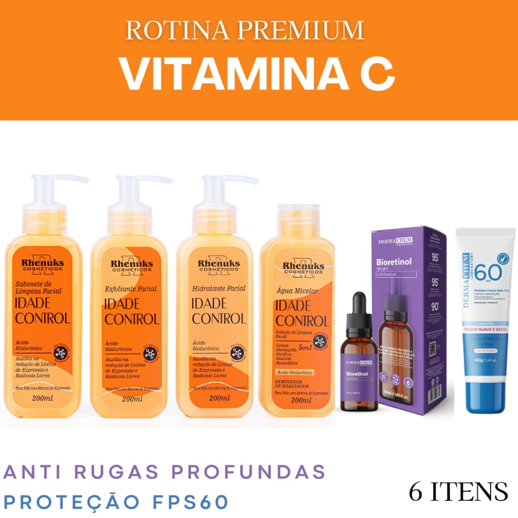 Kit Skincare Anti Idade Rhenuks + Sérum Bioretiol + Protetor Solar Facial FPS60 Dermachem