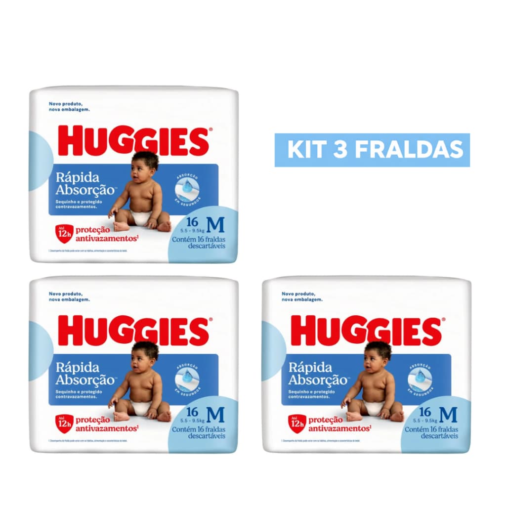 KIT 3 Fraldas Huggies  Tripla Proteção Jumbinho Tamanho M
