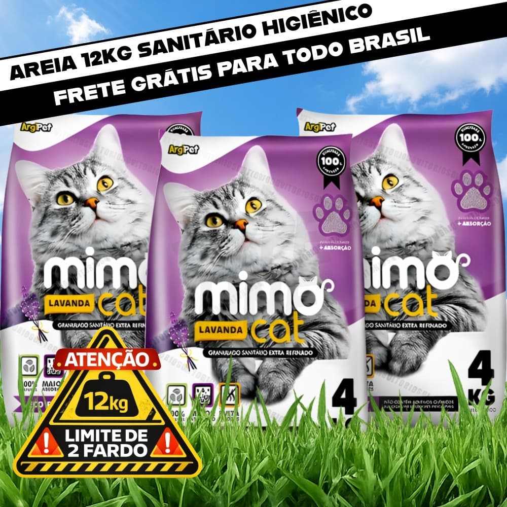 Kit *1 a 3* Pacote Fardo de Areia Sanitária Antiodor Tira Cheiro MimoCat Gatos Lavanda 100% Natural