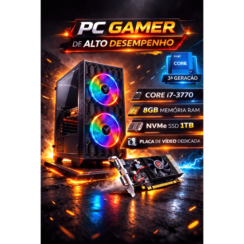 Computador Gamer Intel Core i7 - 8GB de RAM - SSD 1TB - Placa de Vídeo GT730 4GB