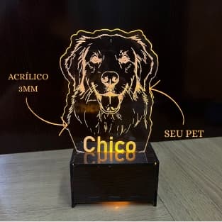 Luminária 3D LED Personalizada com Foto do Seu Pet + Nome Gravado | Presente Criativo para Apaixonados por Pets